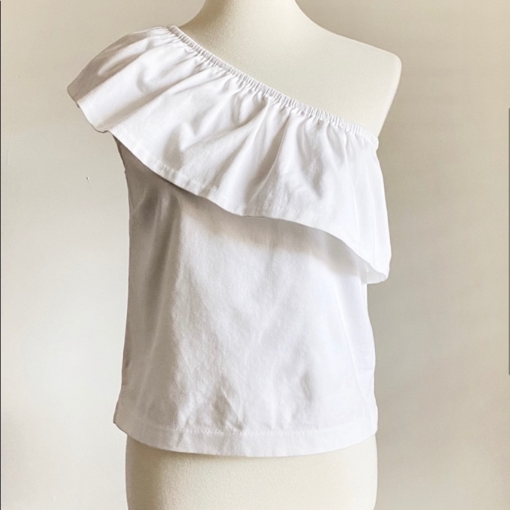 J Crew One Shoulder Blouse White Size XS - Picture 3 of 5